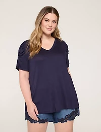 Shirred-Sleeve V-Neck Top
