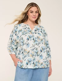 Gauze Swing Split-Neck Popover Top