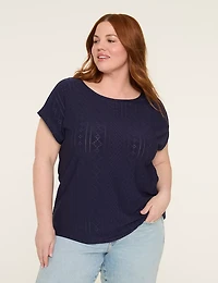 Dolman-Sleeve Knit Eyelet Top