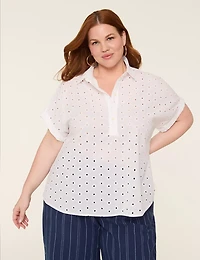 Relaxed Eyelet Popover Blouse
