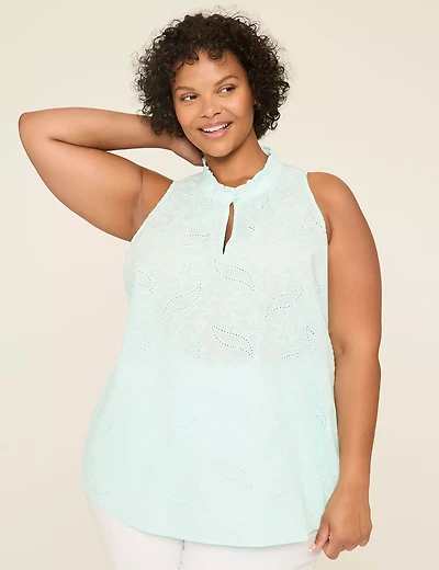 Ruffle Notch-Neck Popover Tank