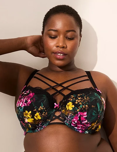 Printed Lace-Trim Boost Balconette Bra