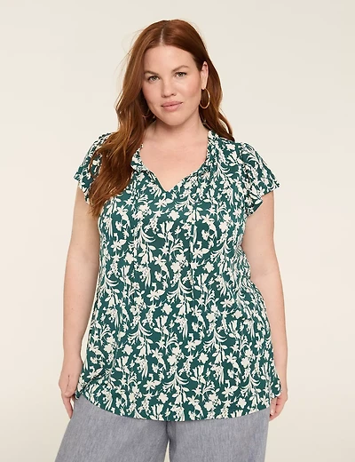 Flutter-Sleeve Notch-Neck Top