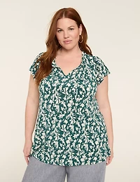 Flutter-Sleeve Notch-Neck Top