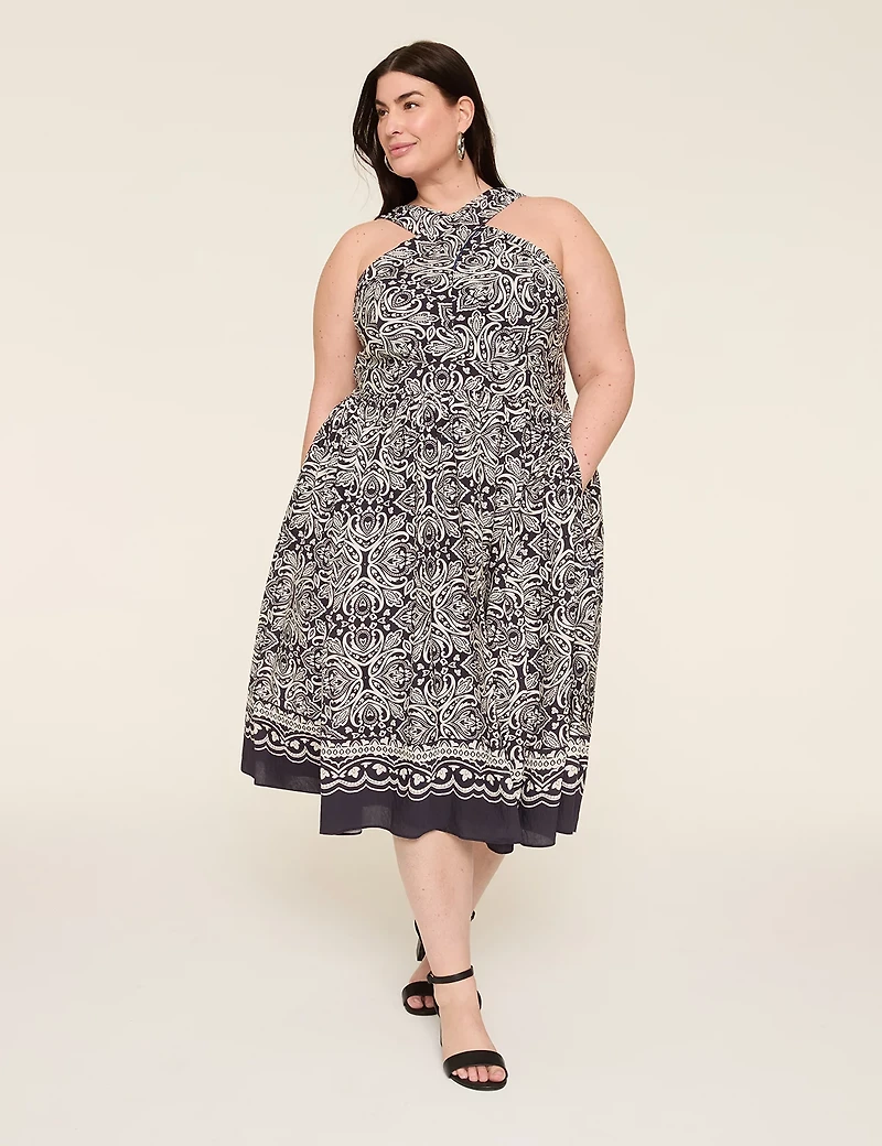 Split Halter-Neck Midi Dress