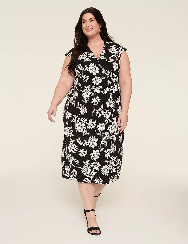 Cap-Sleeve Jersey Wrap Dress