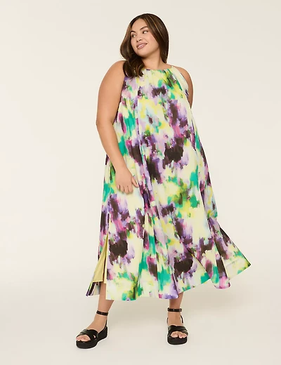 Halter-Neck Shirred Maxi Dress