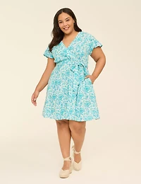 Lena Surplice-Neck Flutter-Sleeve Dress