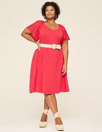 Eyelet-Sleeve Tie-Waist Dress
