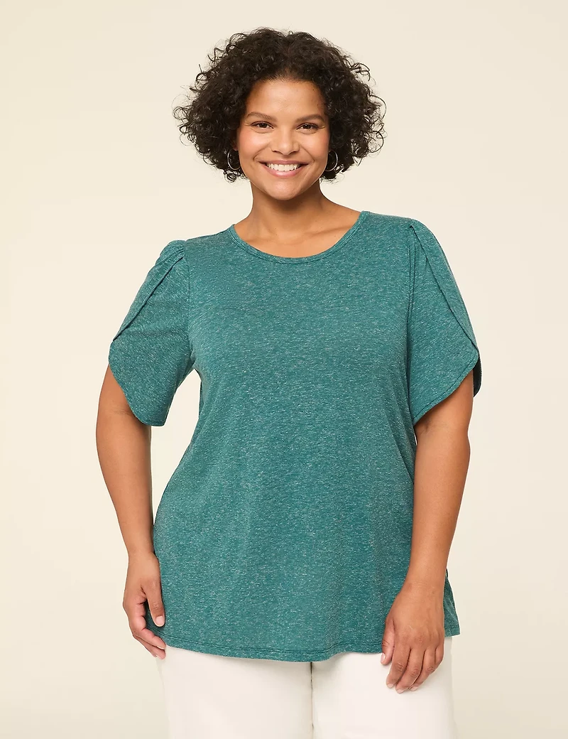 Knit Linen Tulip-Sleeve Top