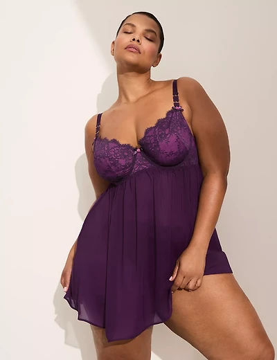 Underwire Contrast Lace Babydoll