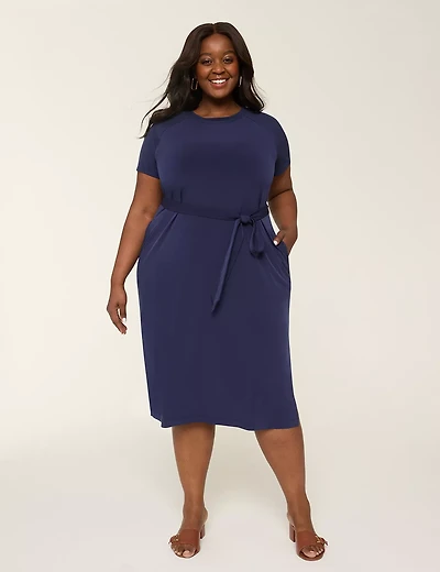 Stitch-Detail Tie-Waist Jersey Midi Dress