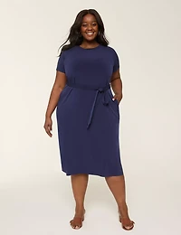 Stitch-Detail Tie-Waist Jersey Midi Dress