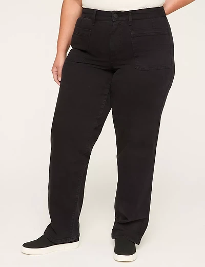 Relaxed Straight Patch-Pocket High-Rise Jean