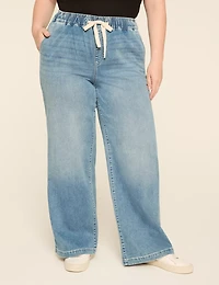 Pull-On Knit Denim High-Rise Wide Leg Jean