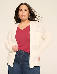 Pointelle Open-Front Cardigan