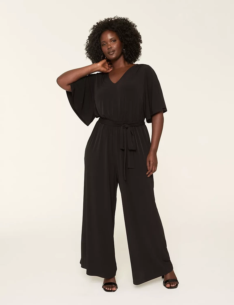 V-Neck Tie-Waist Jersey Jumpsuit