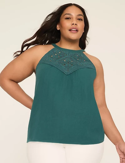 Crochet-Yoke Halter-Neck Top
