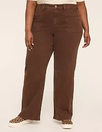 Relaxed Straight Patch-Pocket High-Rise Brown Jean
