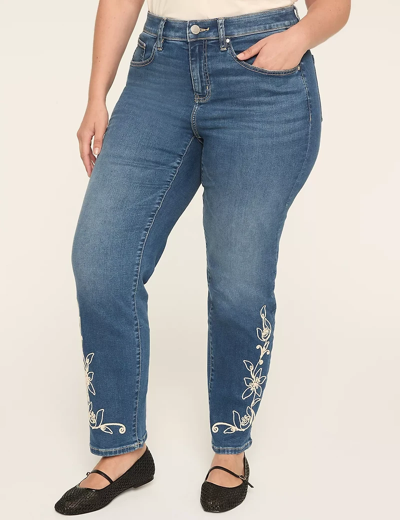 360 Flex Signature Fit DreamFeel Embroidered High-Rise Straight Leg Jean
