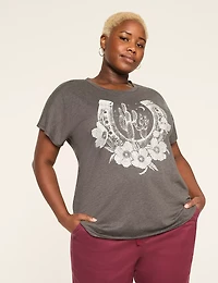 Glitter Flower & Horseshoe Dolman-Sleeve Graphic Tee
