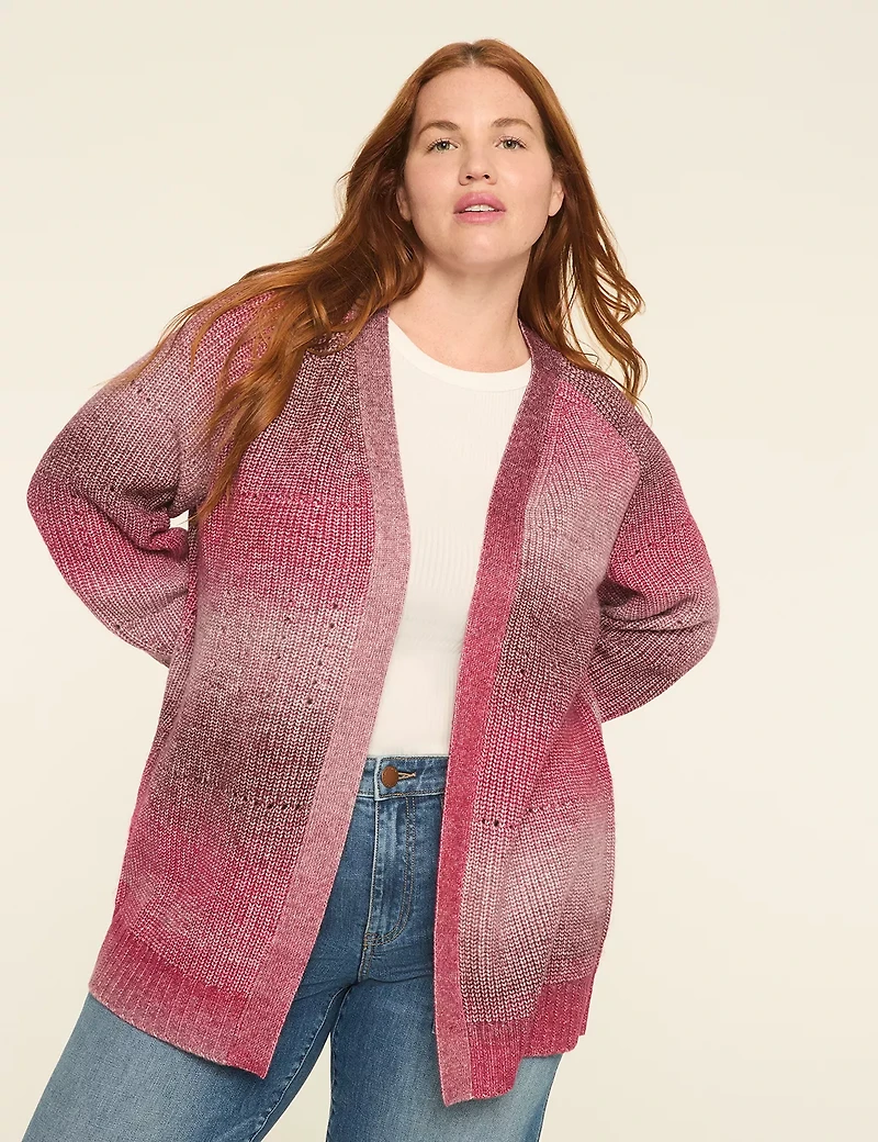 Ombre Open-Front Cardigan