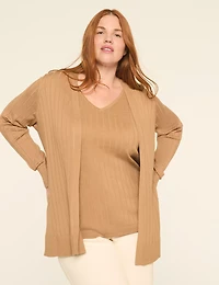 Modern Ribbed Long-Sleeve Open-Front Cardigan