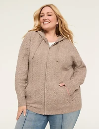 Cable Knit Zip-Front Hoodie Cardigan
