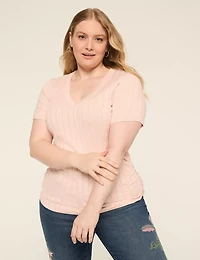 Fitted Short-Sleeve Side-Ruched Sweater