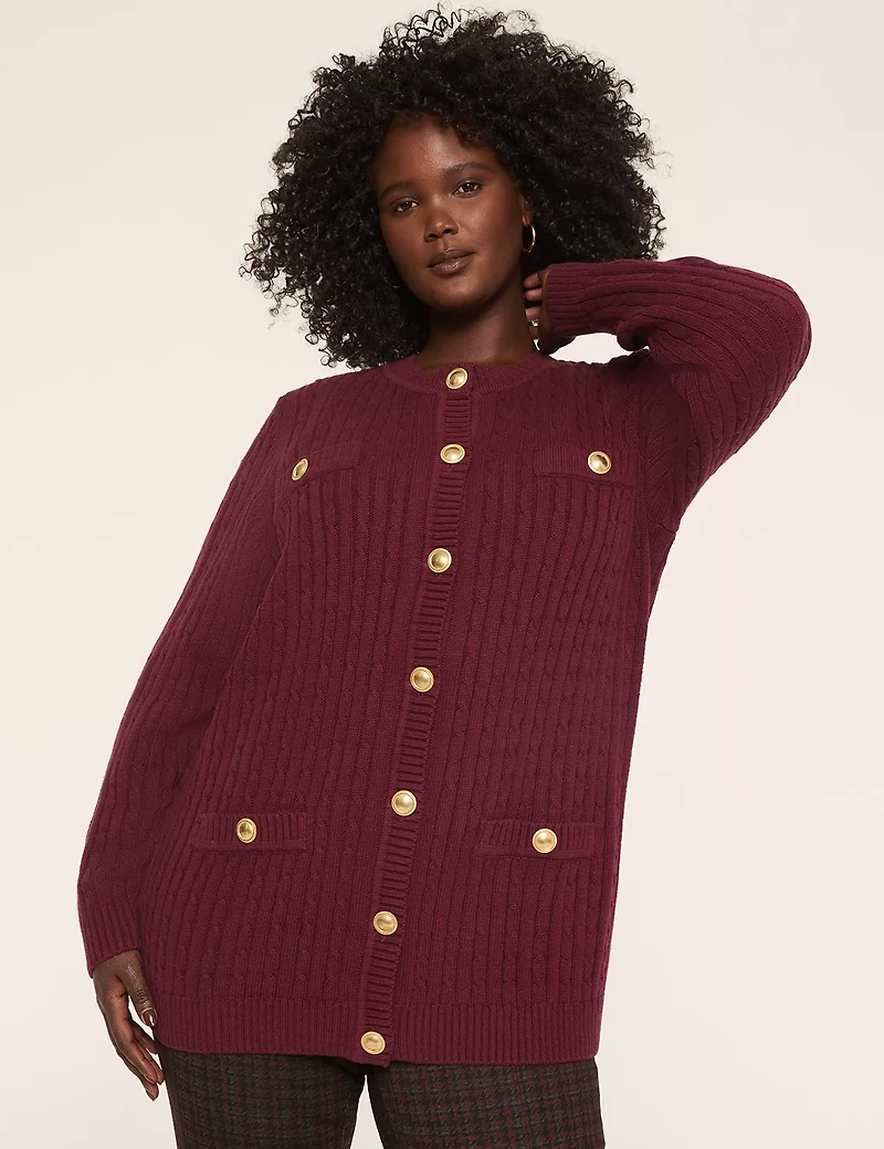 Cable Knit Button-Front Cardigan