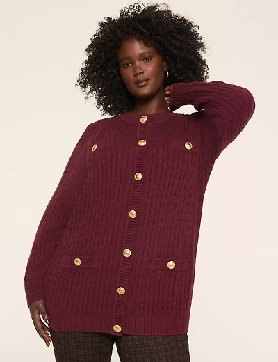 Cable Knit Button-Front Cardigan
