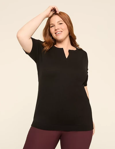 Puff-Sleeve V-Neck Sweater