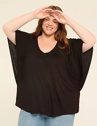 Dolman-Sleeve Shirred V-Neck Top