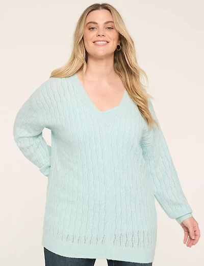 V-Neck Cable Knit Pullover Sweater