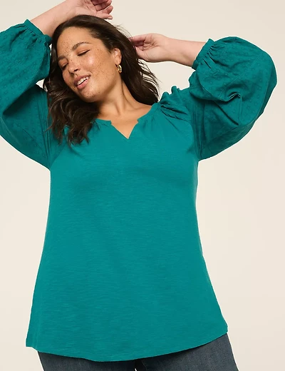 Knit & Woven Jacquard 3/4-Sleeve Top