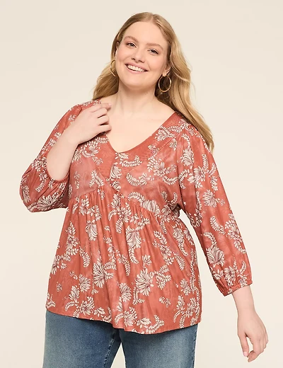 Mesh 3/4-Sleeve Tie-Back Top