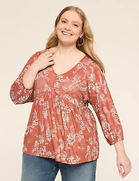 Mesh 3/4-Sleeve Tie-Back Top