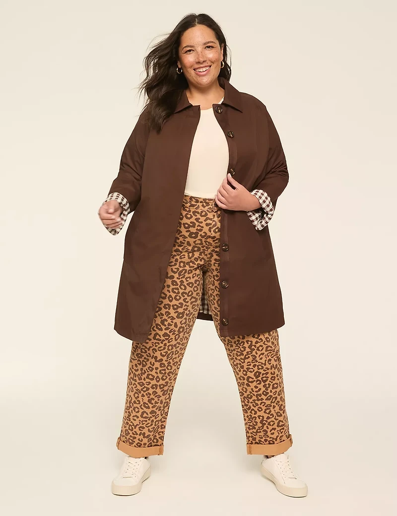 Single-Breasted Gingham-Lined Trench Coat