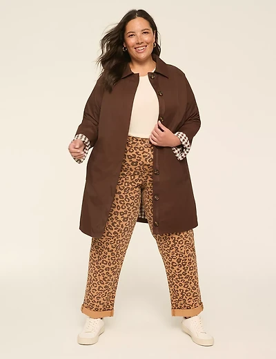 Single-Breasted Gingham-Lined Trench Coat