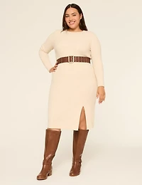 Long-Sleeve Front-Slit Rib Sweater Dress