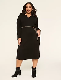 Split-Neck Rib Sweater Dress
