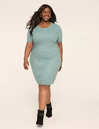 Puff-Sleeve Cable Knit Sweater Dress