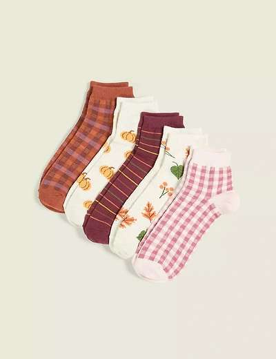 5-Pack Ankle Socks - Fall Whimsy