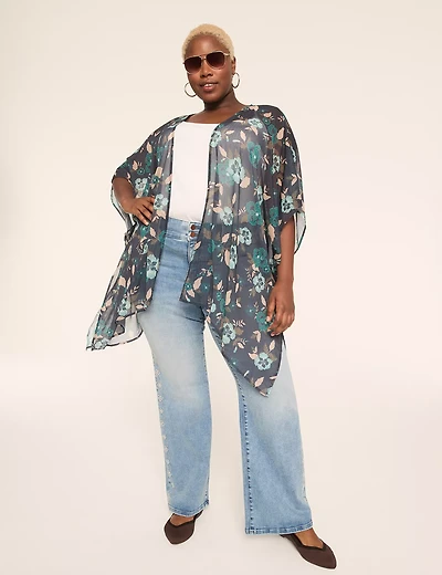 Crinkle Chiffon Elbow-Sleeve Overpiece