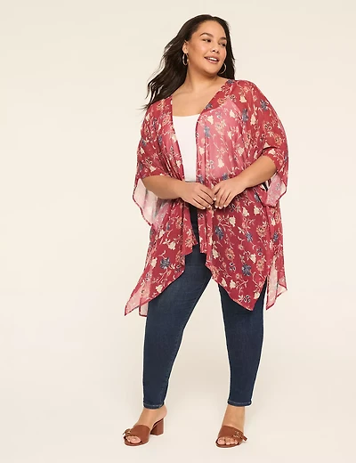 Crinkle Chiffon Elbow-Sleeve Overpiece