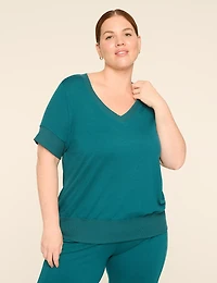 LIVI French Terry Short-Sleeve V-Neck Sweatshirt