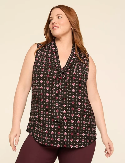 Sleeveless Tie-Neck Pintuck-Detail Top