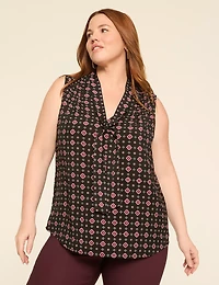 Sleeveless Tie-Neck Pintuck-Detail Top