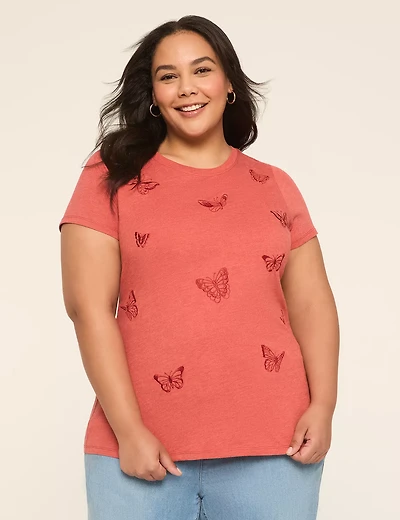 Embroidered Butterfly Graphic Tee