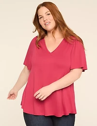 Elbow-Sleeve Shirred-Shoulder Top